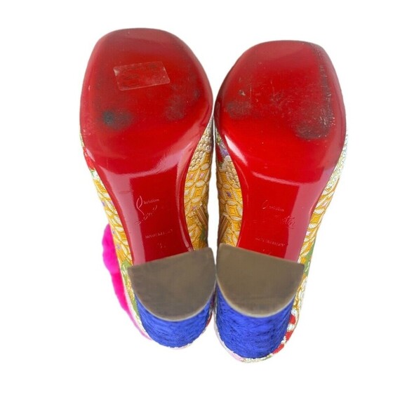 Christian Louboutin May Wong 100 Floral & Rabbit Fur Block Heel Booties - Picture 9 of 10